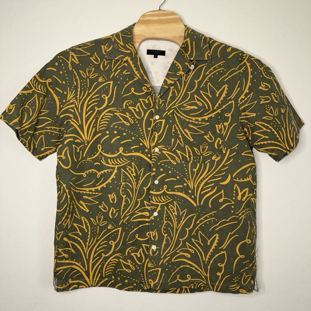 Ted Baker London Men’s Campshirt Short Sleeve Linen Blend Spring Summer Size 5